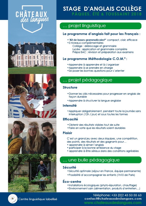 Châteaux des langues - Brochure stage collège